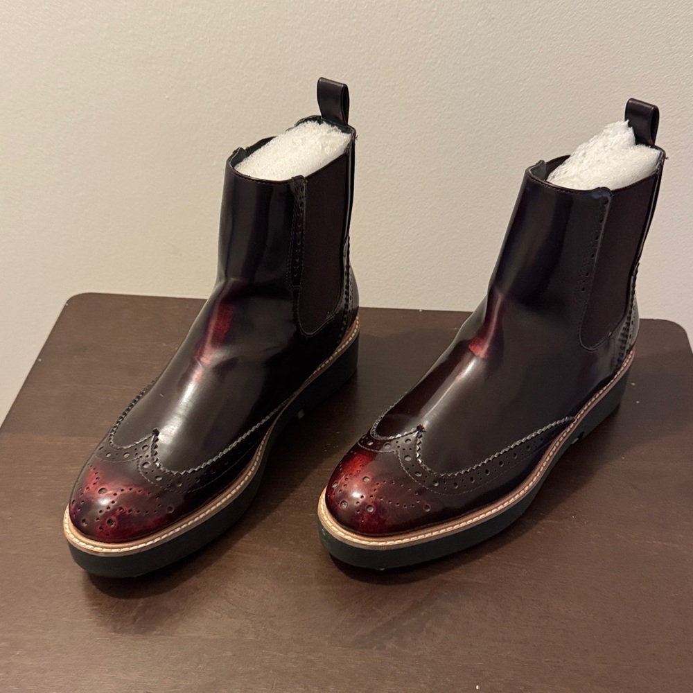 Zara Burgundy Leather Brogue Ankle Boots